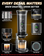 Portable Coffee Maker for Travel,Self-Heating Espresso Machine with USB-C,LED Display,20 Bar,Compatible with Coffee Grounds&Capsules (Ns&DG)–Portable Espresso Maker for Car,RV,Camping,Office
