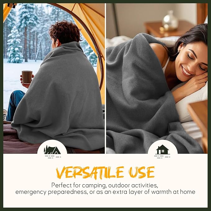 Merino Wool Blend Camping Blanket Ultra Warm, Moisture Wicking, Portable Outdoor Blanket for Camping, RV Trips, Adventures, Picnic, Bushcraft Survival Kits, Large 86"x62"