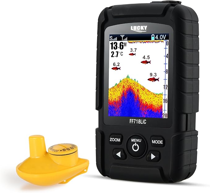 LUCKY Portable Fish Finder,Handheld Waterproof Depth Finder,Wireless fishfinder for Ice Fishing,Sea Fishing,Bank Fishing,Kayak Fishing,Depth Finder with Color LCD Screen,Black