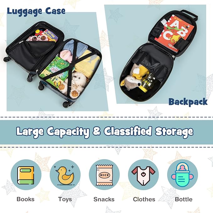Goplus 2PC Kids Luggage, 12" & 16" Kids Carry On Luggage Set with 4 Spinner Wheels, Lightweight Rolling Spinner Suitcase for Children Toddlers Boys and Girls Travel