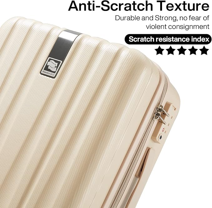 Hanke Luggage Sets 3 piece Carry On Luggage with Wheels PC Hard Shell Suitcases Lightweight Checked Travel Luggage Large Travel Suitcase Woman Men 20/24/29 Inch(Cuba Sand)