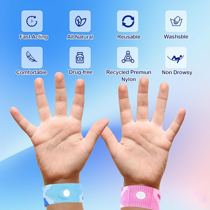 Motion Sickness Bands for Kids Cruise Travel Essentials Anti-Nausea Acupressure Wristband for Morning Car Sea Sickness Wristbands for Kids (Camo Blue/Purple)…