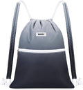 WANDF Drawstring Backpack Sports Gym Bag with Shoulder Pads Water Resistant String Cinch Bag for Women Men (Black Gradient)