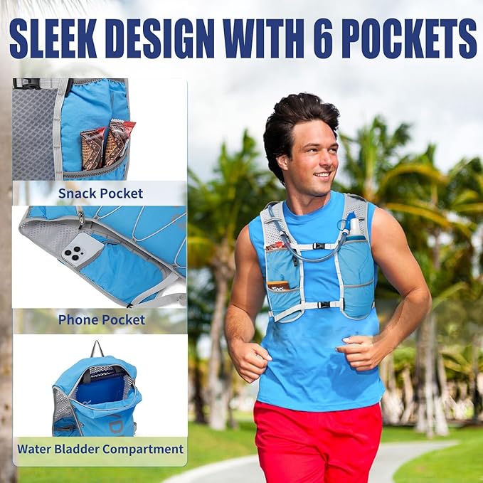 Lightweight Running Vest for Women and Men Hydration Backpack Pack with 1.5L Water Bladder Bag for Hiking Trail Running Gear Cycling Marathon