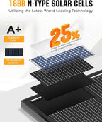 200 Watt Solar Panel 18BB, 25% High Efficiency, N-Type 12V 200W Solar Panel, Monocrystalline PV Modules, for Rooftop, RV, Farm, Trailer, Marine, Home Off-Grid System