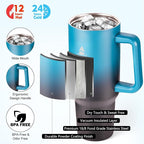 40 oz Tumbler with Handle and Straw or Convert to 40 oz Insulated Water Bottle Fits in Cup Holder. Stainless Steel Metal Water Flask with 2 Lids for Travel,Camping,Gym Sports Coffee Mug Thermal Cup