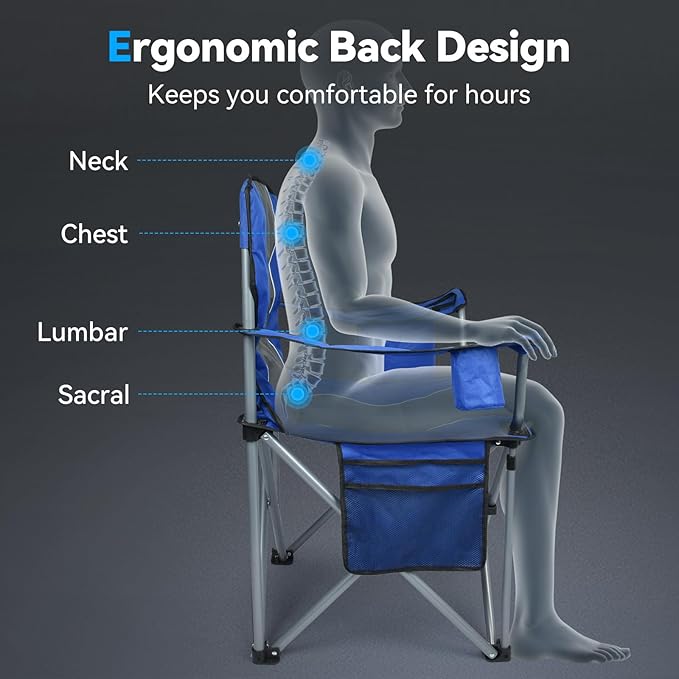 Oversized Camping Chairs for Adults, Folding Chairs for Outside Heavy Duty - 400lbs Support with Cup Holder, Cooler Bag and Side Pocket, Portable for Lawn, Outdoor Sports