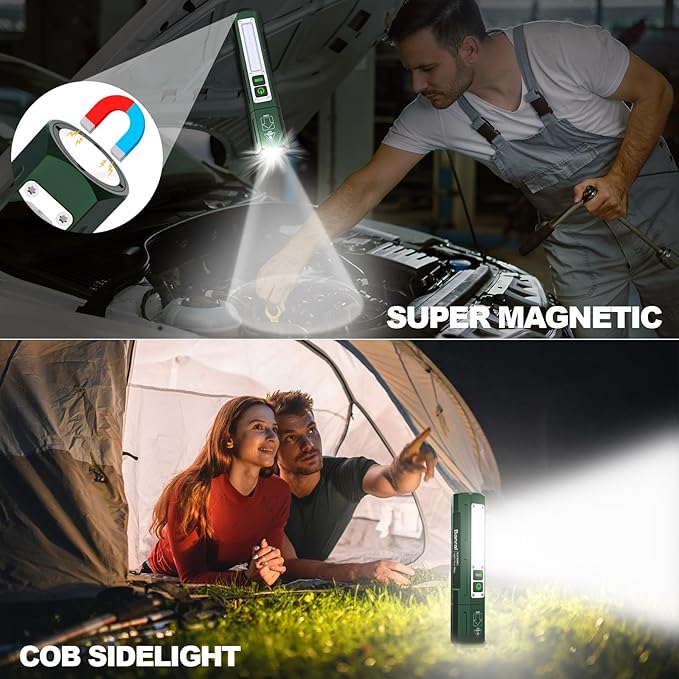 Rechargeable Flashlights High Lumens - Super Bright Small Pocket Magnetic Flashlight, 8 Modes LED Tactical Flash Light, Dual Button Powerful Flashlight for Camping (2, Hunter Green)