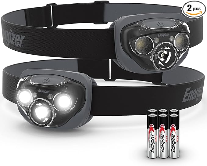 Energizer LED Headlamp PRO (2-Pack), IPX4 Water Resistant Headlamps, High-Performance Head Light for Outdoors, Camping, Running, Storm, Survival LED Light for Emergencies (Batteries Included)