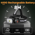 Headlamp Rechargeable, 2000 Lumen Super Bright LED Head Lamps with Red Light, 6 Modes Motion Sensor Magnetic Headband Flashlight, 4000 mAh Battery Powered Adjustable Head Lights for Adults Outdoor
