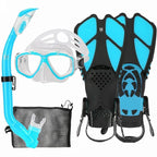 Kids Mask Fins Snorkel Set Snorkeling Packages, with Diving Mask, Snorkel, Adjustable Swim Fins, Mesh Bag, Anti-Fog Anti-Leak Snorkeling Gear for Kids for Snorkeling Swimming Diving