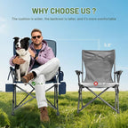 Timber Ridge Oversized Folding Camping Chair with Lumbar Support Adjustable High Back Heavy Duty for Adults Support up to 500lbs with Cup Holder, Cooler Bag, Side Pocket, Grey