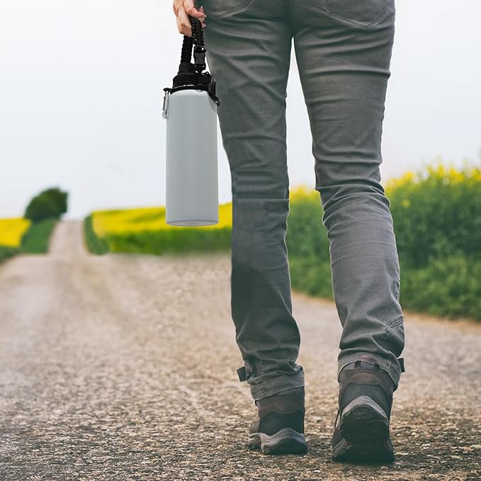 Volhoply Insulated Water Bottles Bulk 8 Pack, 40 oz Stainless Steel Sports Bottle with Paracord Handle Spout Lid, Double Walled Vacuum Metal Travel Cups with Wide Mouth for Adults Hiking(Fog,8 Set)