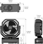 Socool Camping Fan with Light - 20000mAh Rechargeable Battery Fan, 112Hrs Max Run Time, 9 Speeds, Digital Display, Timer, Auto Oscillation, 270° Pivot & Hook for Camping, Power Outage, Hurricane