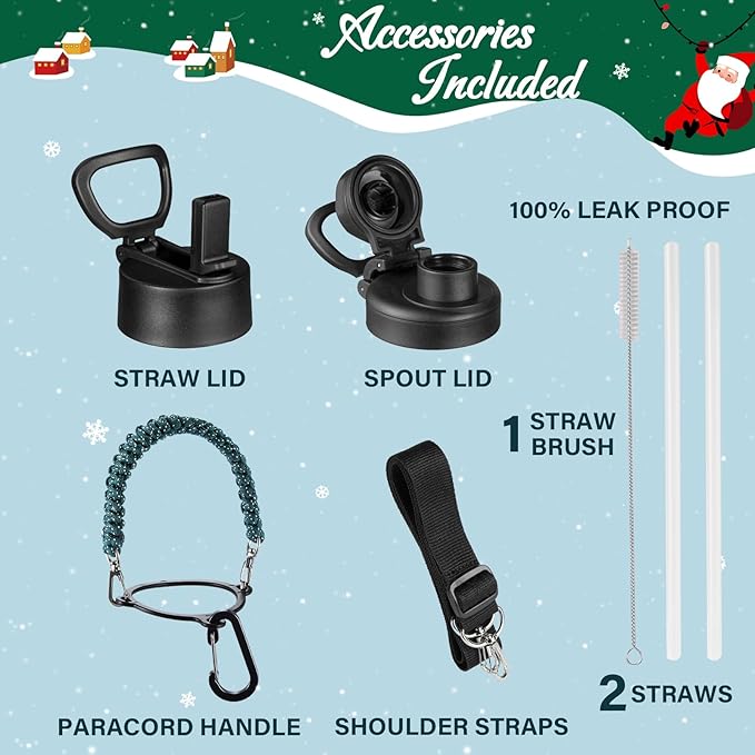 KXIAOCHEN Insulated Water Bottle, Stainless Steel Water Bottle, 2 Lids (Straw and Handle Lid),Wide Mouth Metal Water Bottles Keep Hot and Cold, Double Walled, Thermo Mug, Metal Canteen