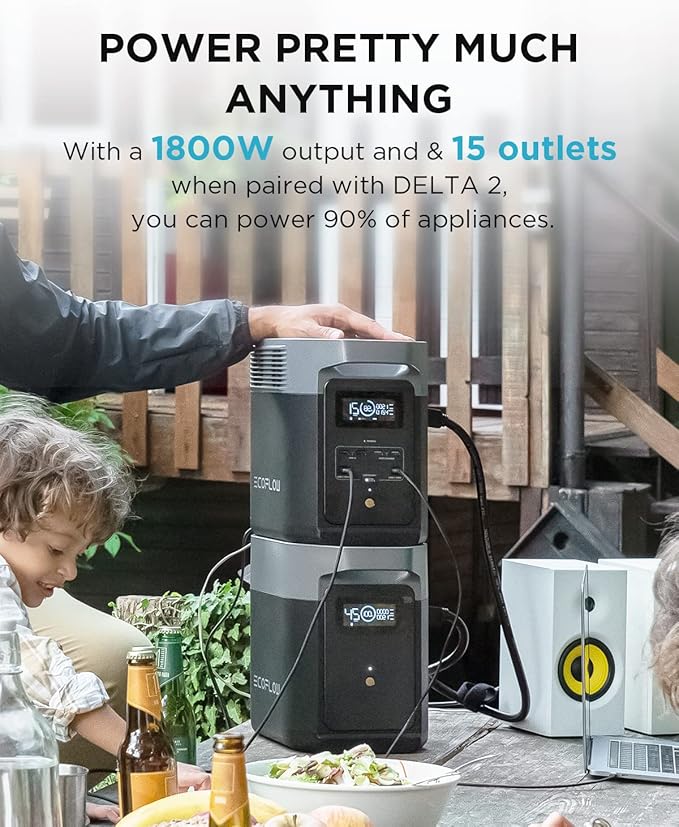 EF ECOFLOW Portable Power Station DELTA2 with Smart Extra Battery, Expand Capacity from 1024Wh to 2048Wh, Solar Generator for Home Backup, Emergency, Outdoor Camping