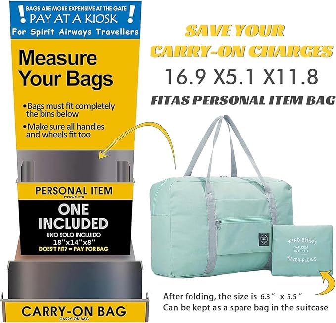 12PCS For Spirit Airlines Personal Item Bag Travel Bag Carry on Luggage Foldable Duffel Bag Sports Gym Bag Water Resistant Travel Duffel