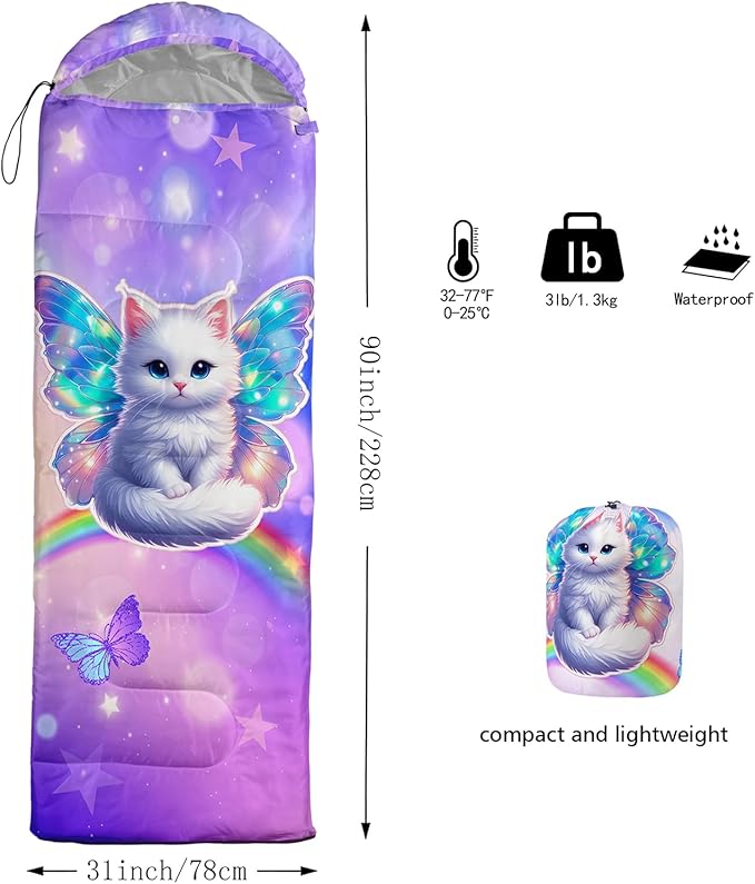 QOOMO Animals Camping Sleeping Bags,3 Season Warm & Cool Weather,Lightweight,Waterproof Sleeping Bags for Adults & Kids,Traveling,and Outdoors,Camping Gear Equipment