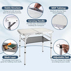 Folding Picnic Table, Small Camping Table with Adjustable Heights, Portable Lightweight Aluminum Side Table for Office, Beach, Garden, Travel