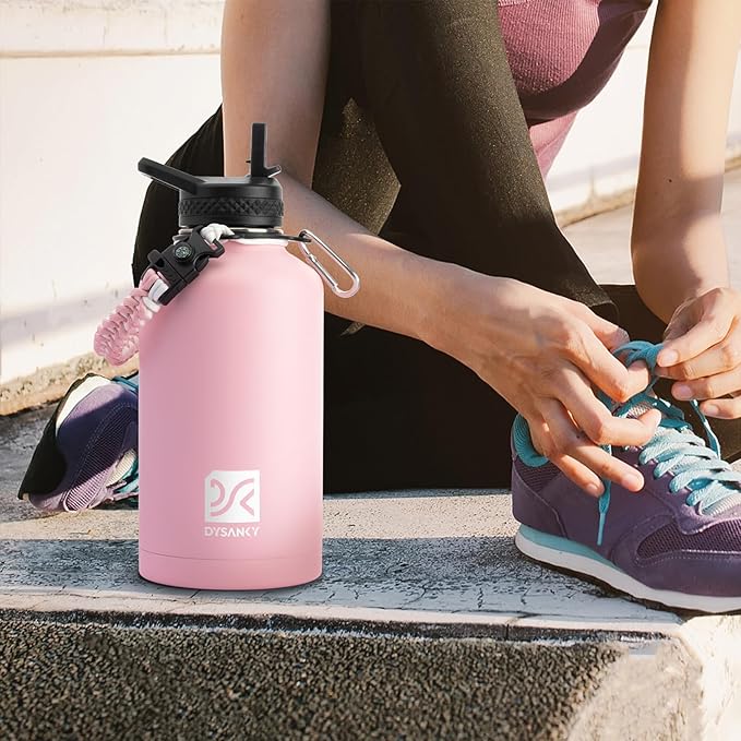 DYSANKY Insulated Water Bottle | Thickened Stainless Steel Vacuum Metal | Portable Sports Half Gallon Large Water Jug for Gym and Hiking with Straw, Carrier Bag, Handle Strap | BPA-Free 64 oz