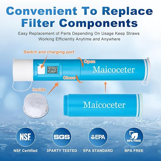 Üν Water Filter Straw with LED Display, Portable Survival Water Purifier for Camping, Hiking, Backpacking & Emergency Preparedness, Compact Emergency Water Filter for Outdoor Adventures