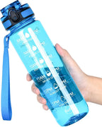 OLDLEY Water Bottle, 32oz Motivational Sports Water Bottle with Time Marker - Times to Drink - Tritan, BPA Free, Wide Mouth Leakproof, Glacial Blue (1 Bottle)