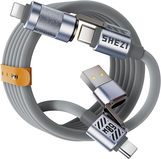 4 in 1 USB C Cable 60W 5FT Fast Charging & Data Transfer, Thicker Silicone Multi Charger Cord for iPhone iPad Charger Wire Combo with L/Type C/USB A for iPhone 16/15/Macbook (Grey)
