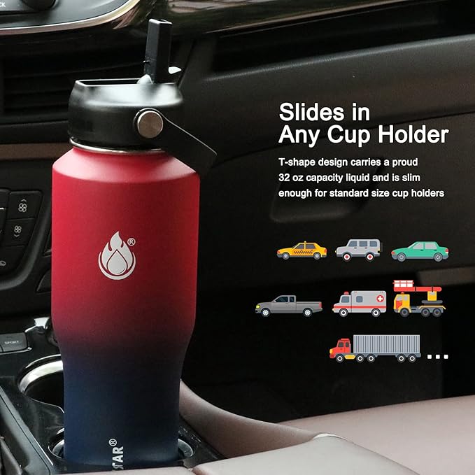 SENDESTAR 32oz Water Bottle Wide Mouth Stainless Steel Vacuum Insulated Double Wall with 2 Straw Lids Fit in Any Car Cup Holder