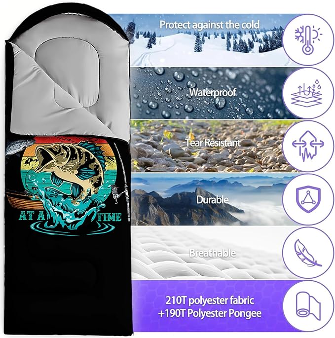 Sleeping Bags for Adults and Kids，3D Printing Camping Sleeping Bag for Girls Boys Lightweight Waterproof Cold/Warm 3-Season，Outdoor Travel with Compression Bags