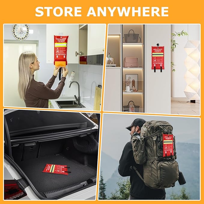 Emergency Fire Blanket, 1Pack Silicone Flame Retardant Fire Blankets Emergency for Home, Kitchen, Car, Office, Grill, 39.4X 39.4inch Fire Extinguisher Blanket