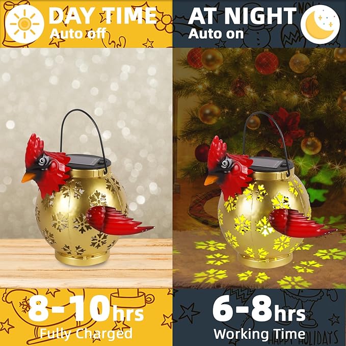 Outdoor Christmas Lantern with Solar LED Light and Snowflake Red Cardinal Christmas Decorations for Garden Yard, Cardinal Gifts for Loss of Loved One