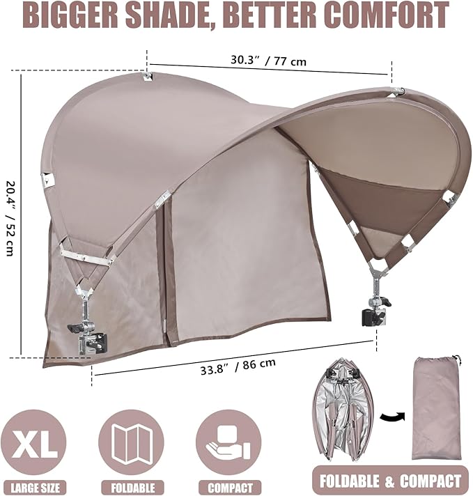 XL Universal Chair Canopy Umbrella, UPF 50+ Foldable Sun Shade Attachment with Adjustable Clamp, Fits Most Brands’ Beach, Camping, Lawn, Tanning, Zero Gravity, Lounge & Fishing Chairs