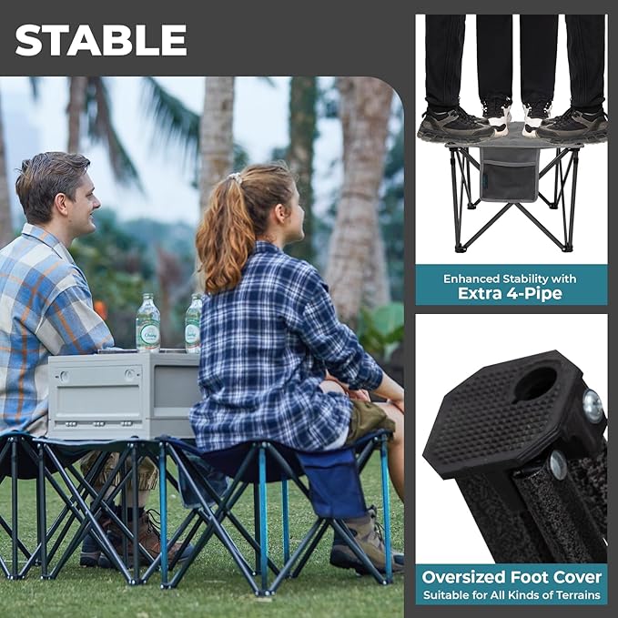 FUNDANGO Folding Camping Stool, 18.1 Inch Oversized Foot Rest 400 Lbs Heavy Duty Portable Padded Stools Seat Anti-Slip Foots & Carry Strap for Fishing Outdoor Lawn Travel (Grey)