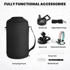 One Gallon Water Bottle Insulated, Triple Walled Vacuum Stainless Steel (Cold for 48 Hrs), Leak Proof & Non-BPA, Large Water Flask Jug with Paracord Handle & Straw Spout Lids