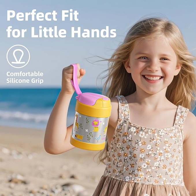 15 oz Soup Thermo for Hot Food Kids Insulated Food Jar with Spoon,Lunch Thermo Container, Width Mouth Vacuum Stainless Steel Food Thermo for School Travel, Leakproof, Easy to Open(Yellow)