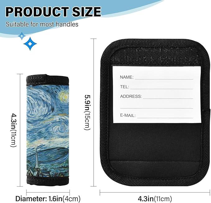 4Pcs Luggage Handle Wrap Suitcase Identifier Handle Covers Tags Soft Travel Bags Luggage Handle Gripper Accessories for Airplane Flying Starry Night