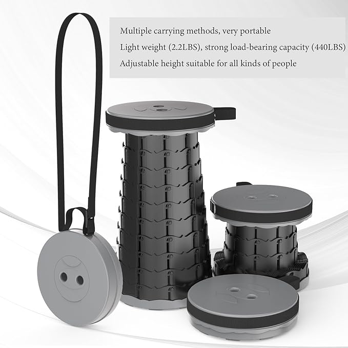 2025 Upgraded Portable Folding Stool, Collapsible Stools, 440lbs Max Weight, Lightweight But Sturdy, Telescoping Foldable Camping Stool for Outdoor Fishing Hiking Travel BBQ