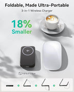 INIU 3 in 1 Wireless Charging Station, Qi2 Certified 15W Travel Charger for Apple Multiple Devices, Foldable Magnetic Wireless Charger Stand for iPhone 17 16 15 14 13 12 Series Apple Watch AirPods