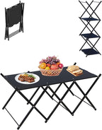 Folding Camping Table & Shelf, 2-in-1 Portable Aluminum Picnic Table and 3-Tier Storage Rack, Lightweight Low Table with Carrying Bag for Outdoor, Beach, Picnic, BBQ and Party