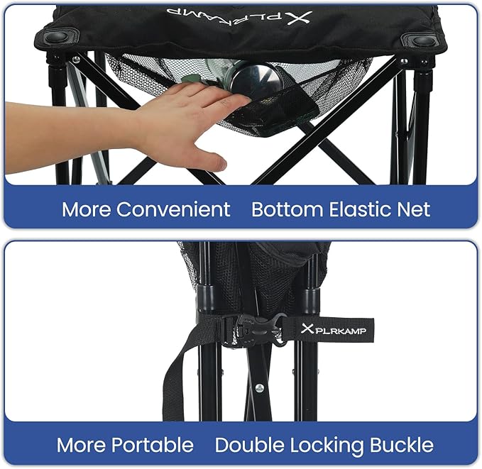 Padded Camping Stool, 18 Inch Oversized Camping Foot Rest, 500lb Camping Chairs Outdoor Footstool Portable Camping Ottoman for Camping Gardening Fishing w/Storage Net Carry Bag (2, Black)