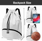Hoedia Sports Drawstring Backpack - String Swim Gym Bag with Shoes Compartment and Wet Proof Pocket for Women/Men (White)