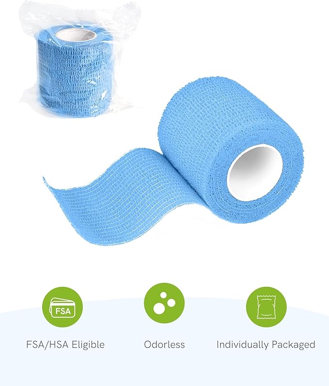 FriCARE Self Adhesive Bandage Wrap, Medical Tape in First Aid Kit, Cohesive Bandages for Wounds Sport Vet, FSA/HSA Eligible, 2 Inches X 5 Yards 6 Rolls, Fluorescent Blue