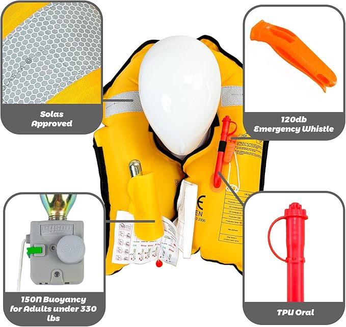 Inflatable Life Jacket Supports up to 330 lbs |Life Vest for Adults|PFD Low Profile| Manual (YSH700-Grey)