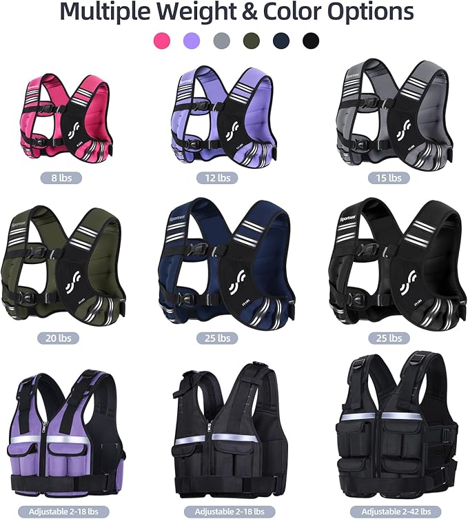 Sportneer Weighted Vest for Women Men: 8lbs/12lbs/15lbs/20lbs/25lbs Weight Vest with Detachable Phone Pouch Rucking Vest for Women Walking Strength Training Muscle Building Weight Loss