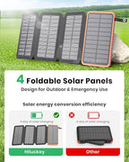 Hiluckey Solar Charger 25000mAh, Outdoor USB C Portable Power Bank with 4 Solar Panels, 3A Fast Charge External Battery Pack with 3 USB Outputs Compatible with Smartphones, Tablets, etc.