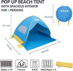 2 Second Easy Setup Pop Up Beach Tent for 4 Person,UPF 50+ UV Protection Beach Shade, Wind Resistant Sun Protection Sun Shelter,Portable Lightweight Tent for Beach Cabana with Handy Carry Bag