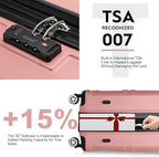 Kono 4 Piece Luggage Sets Expandable(only 28") Lightweight with Spinner Wheels TSA Lock Hardside Travel Rolling Suitcases 20in 24in 28in Carry on and 12in Mini Cosmetic Case Nude/Rose Pink