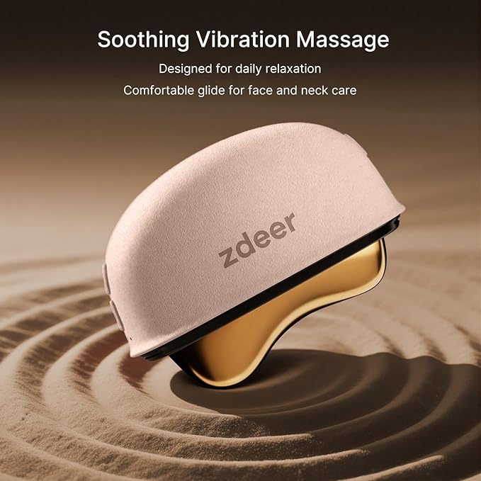 ZDEER LED Red Light Therapy Facial Massager for Face & Neck Electric Gua Sha Brass Tool with Heat & Vibration for Firming, Sculpting & Skincare, Pink
