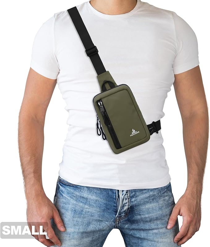 Peicees Small Crossbody Bag for Men Women Mini Sling Bag Travel Running Phone Daypack Cross Body Shoulder Bags, 2 Sizes, Small Army Green