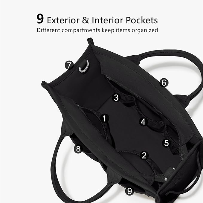 TOPDesign Heavy-Duty Canvas Tote Bag for Women, Adjustable Crossbody/Shoulder Handbag with 9 Pockets, Everything Tote